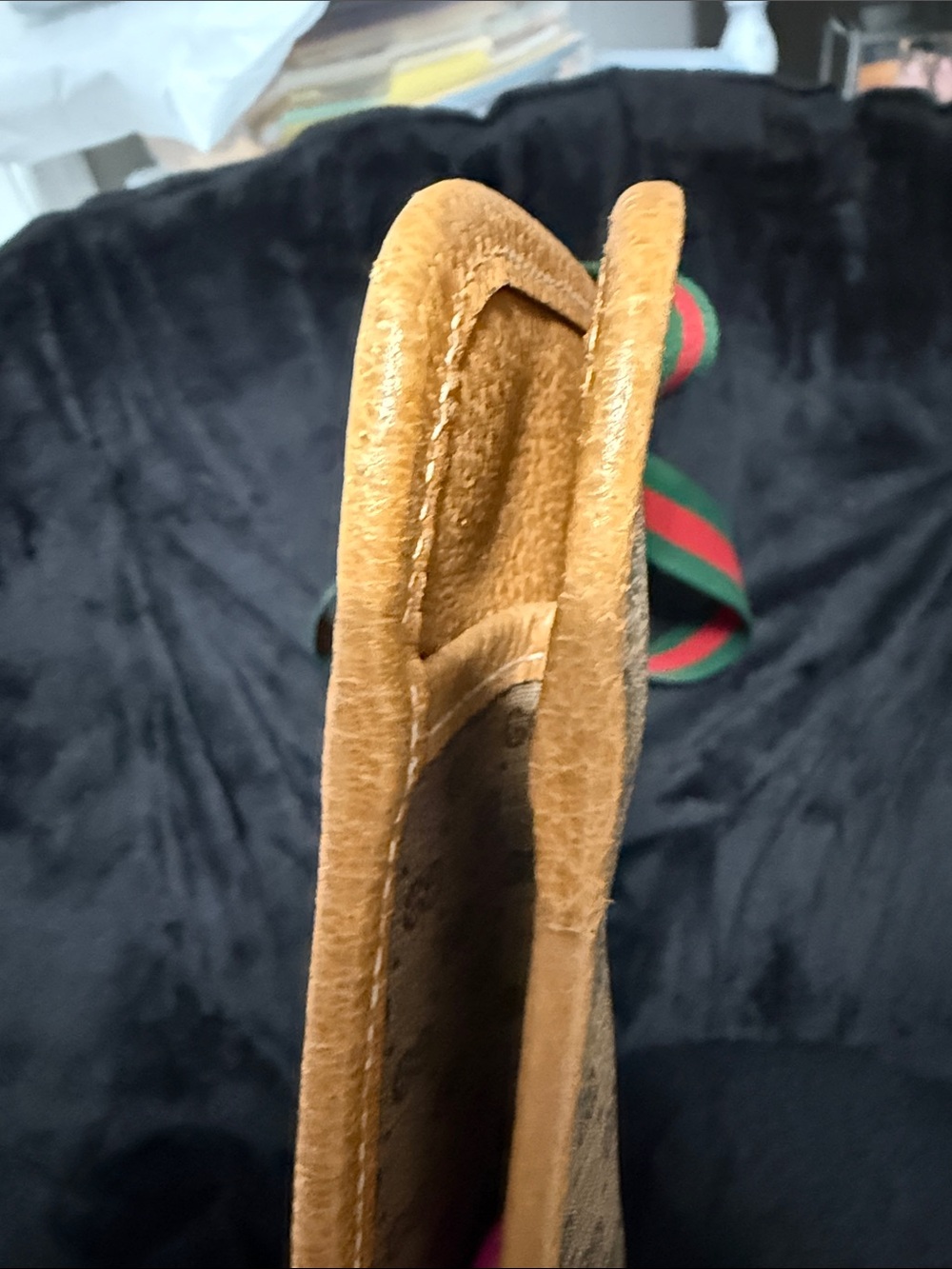 Gucci Beige Monogram Tote with Green and Red Striped Straps - Picture 6 of 15